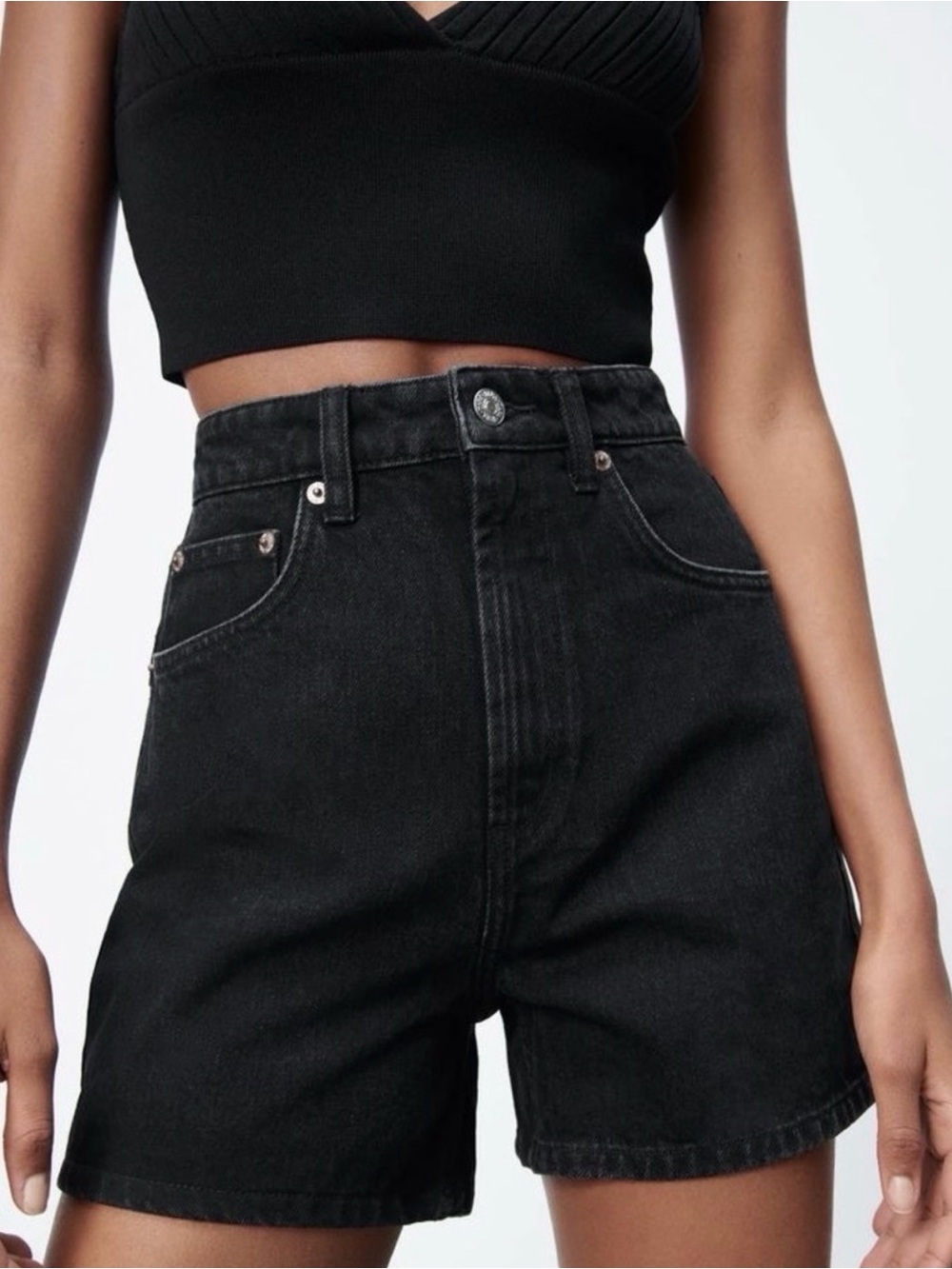 Zara Black denim Mom Shorts High-Rise